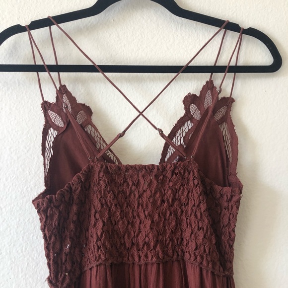 Free People One Adella Slip Mini Dress Mocha Lace Ruffle Strappy Boho Flowy S - Picture 6 of 8